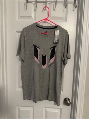NWT MESSI Gray Graphic Logo Tee with Pink Accent